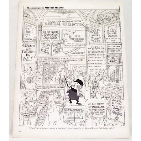 1962 GE Soft White Light Bulbs Vintage Mr Magoo Print Cartoon Ad