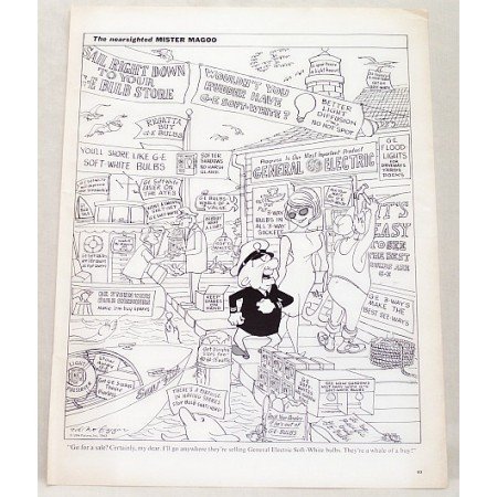 1963 GE Soft White Light Bulbs Mr Magoo Cartoon Vintage Print Ad