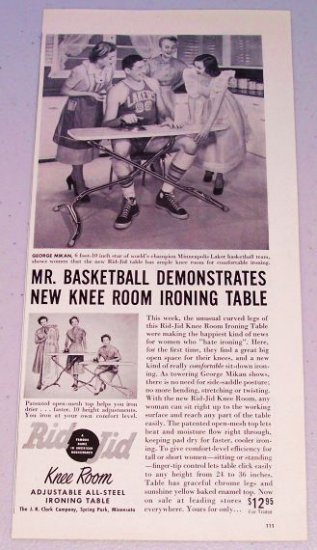1953 Rid-Jid Ironing Table Print Ad Minneapolis Lakers Celebrity Basketball Star George Mikan