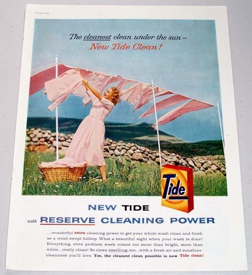 1958 Tide Detergent Color Print Ad