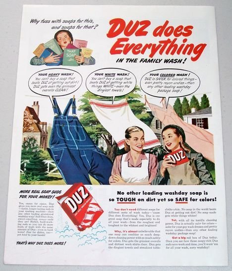 1948 Duz Detergent Color Print Art Ad