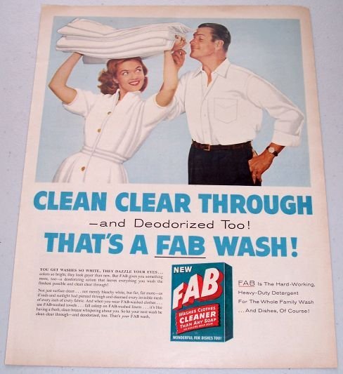 1957 Fab Heavy Duty Detergent Color Print Ad
