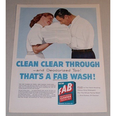 1957 Fab Detergent Color Print Ad Clean Clear Through
