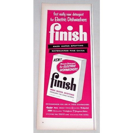 1956 Finish Dishwashing Powder Detergent Color Print Ad