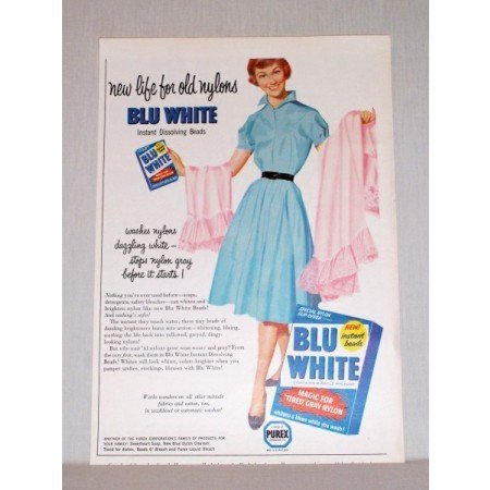 1957 Blu White Detergent Color Print Ad - New Life For Old Nylons