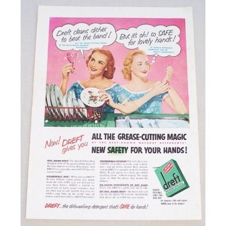 1952 Dreft Dishwashing Detergent Color Print Ad - Safe Hands