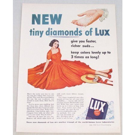 1948 Lux Detergent Color Print Ad - Tiny Diamonds
