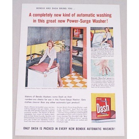 1956 Dash Detergent Bendix Dishwasher Color Print Ad