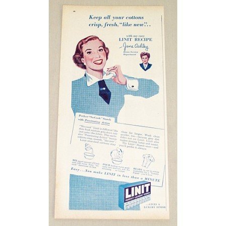 1952 Linit Laundry Starch Vintage Print Ad - Keep Cottons Crisp