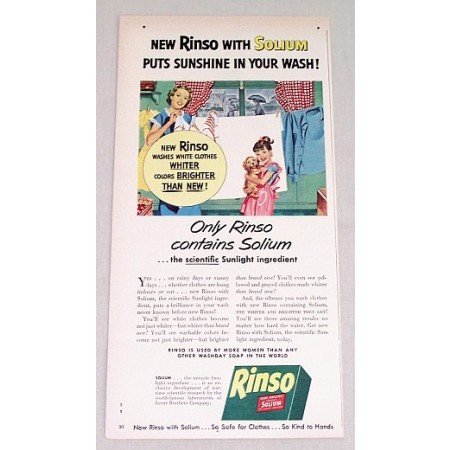 1949 Rinso Soap Powders Color Print Ad - Sunshine Wash