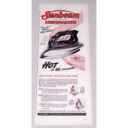 1947 Sunbeam Ironmaster Laundry Iron Color Print Ad