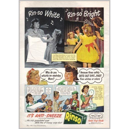 1945 Rinso Detergent Color Print Ad - Rinso White Rinso Bright
