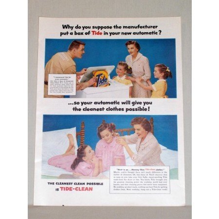 1957 Tide Detergent Color Print Ad
