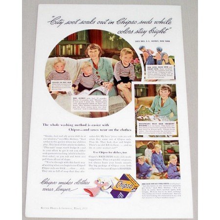 1935 Chipso Detergent Vintage Color Print Ad - Soot Soaks Out