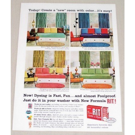 1961 Rit Tints and Dyes Color Print Ad - Create A New Room