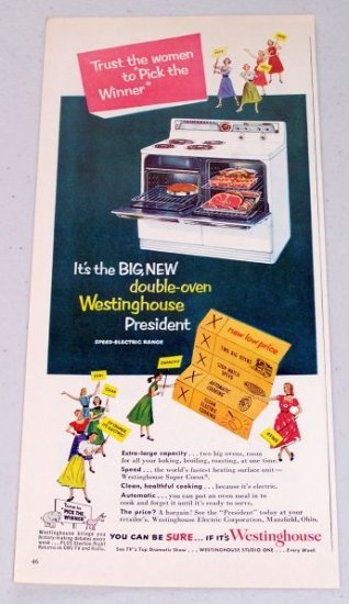 1952 Westinghouse Double Oven Electric Range Vintage Color Appliance Color Print Ad