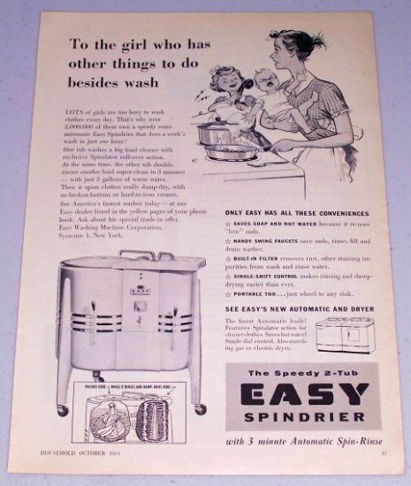 1954 Easy Spindrier 2 Tub Washer Appliance Vintage Print Ad