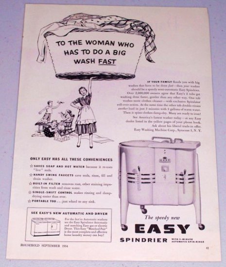 1954 Easy Spindrier 2 Tub Washer Vintage Print Ad