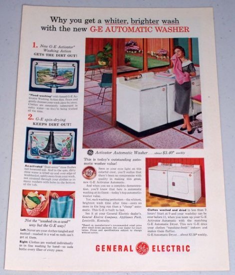 1954 General Electric GE Automatic Washer Color Appliance Print Ad