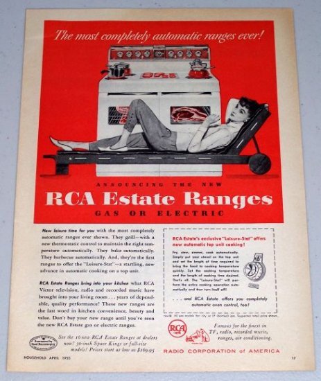 1955 RCA Estate Ranges Stove Appliance Color Print Ad