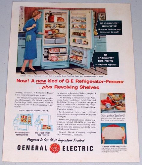 1955 General Electric Model LH-14M Refrigerator Freezer Color Appliance Color Print Ad