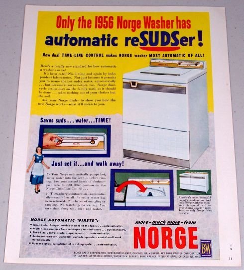 1955 Color Print Ad for 1956 Norge Automatic Washer