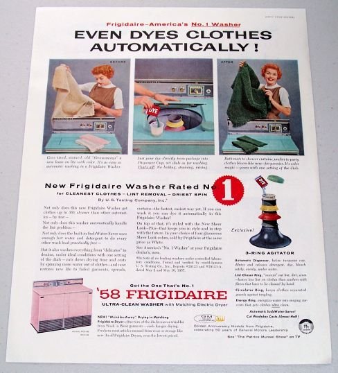 1958 Frigidaire Ultra-Clean Washer Color Print Ad
