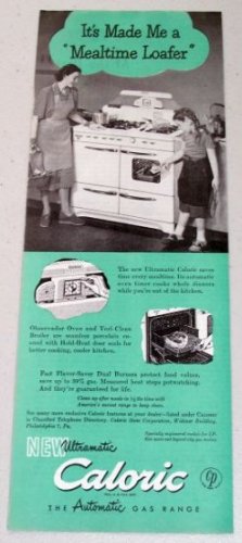 1948 Caloric Automatic Gas Range Color Print Ad - Mealtime Loafer