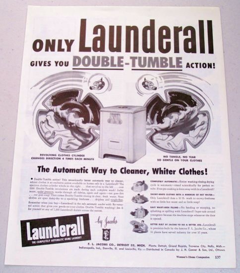 1948 Launderall Double Tumble Automatic Washer Appliance Vintage Print Ad