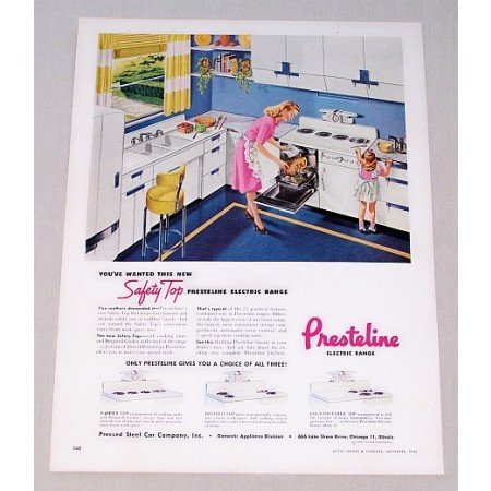 1946 Presteline Electric Range Color Print Ad Safety Top