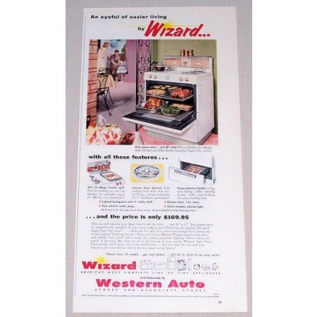 1956 Western Auto Wizard Deluxe Gas Range Color Print Ad