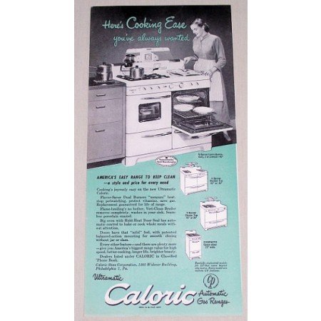 1949 Caloric Automatic Gas Range Color Vintage Print Ad Cooking Ease