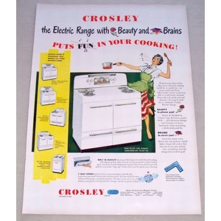1950 Crosley Model DE-129 Electric Range Stove Color Print Ad