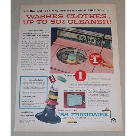 1958 Frigidaire Ultra-Clean Washers Color Print Ad