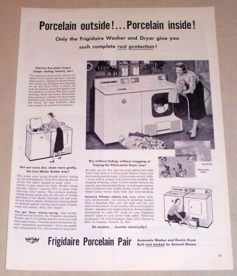 1954 Frigidaire Porcelain Pair Washer Dryer Vintage Print Ad