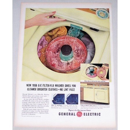 1956 General Electric Filter Flo Washer Color Print Ad