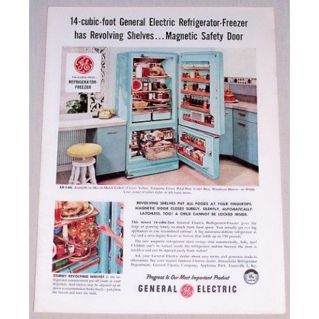 1956 General Electric Refrigerator Freezer Color Print Ad
