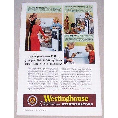 1935 Westinghouse Streamline Refrigerator Color Print Ad