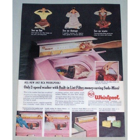 1957 RCA Whirlpool 2 Speed Washer Color Print Ad