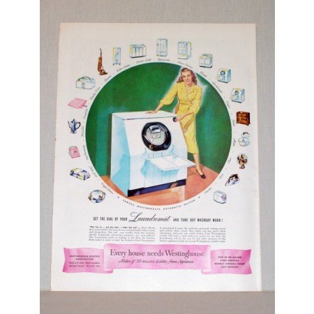 1948 Westinghouse Laundromat Automatic Washer Color Print Ad