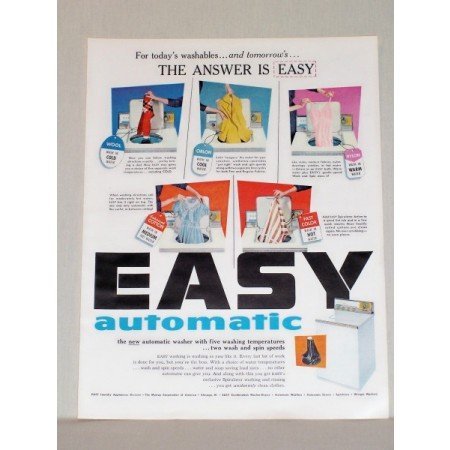 1957 EASY Automatic Washer Color Print Ad - The Answer Is Easy