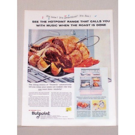 1957 Hotpoint Deluxe Oven Pushbutton Electric Range Color Print Ad