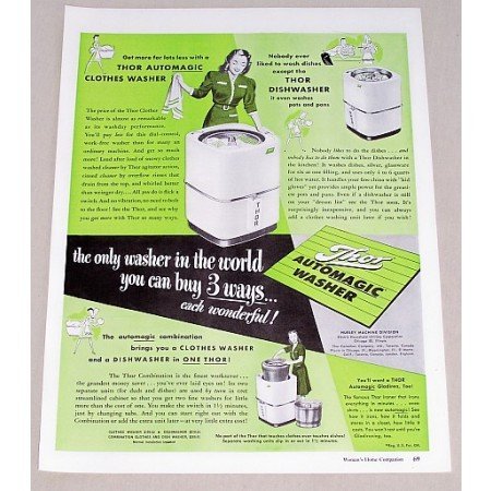 1947 Thor Automatic Washer Color Print Ad - Buy 3 Ways