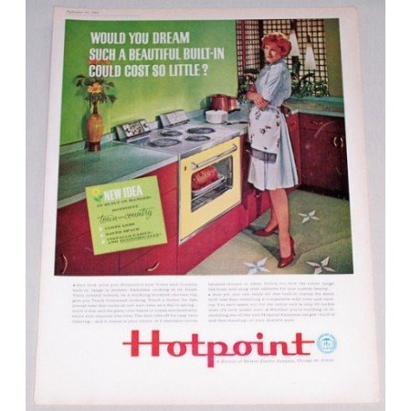 1961 Hotpoint Town And Country Built-In Range Color Print Ad