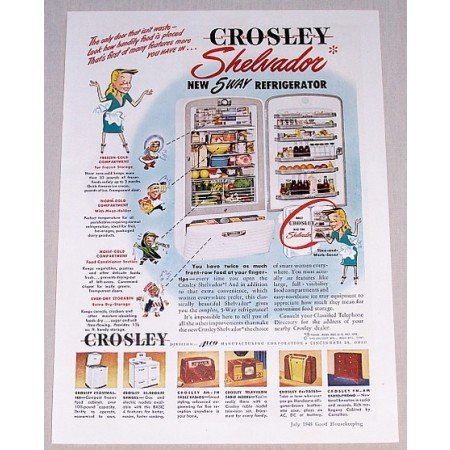 1948 Crosley Shelvador 5 Way Refrigerator Color Print Ad