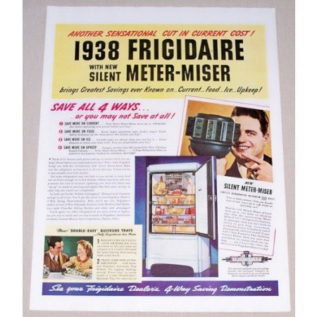 1938 Frigidaire Refrigerator Meter Miser Color Print Ad