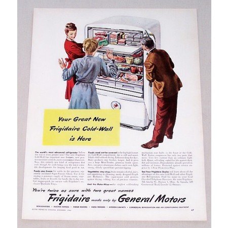 1946 Frigidaire Cold Wall Refrigerator Color Print Ad