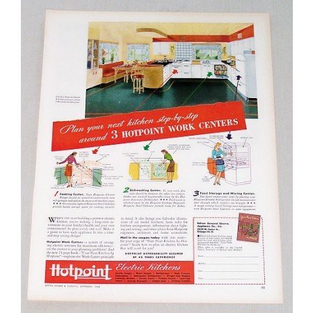 1945 Hotpoint Electric Kitchens Work Centers Color Print Ad