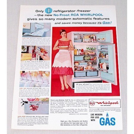 1961 RCA Whirlpool No-Frost Refrigerator Freezer Color Print Ad