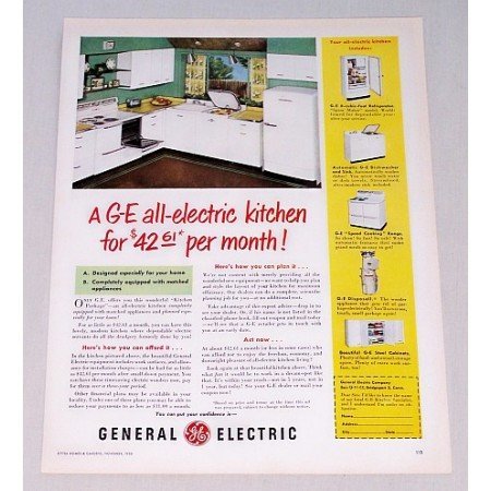 1950 General Electric All-Electric Kitchen Color Print Ad